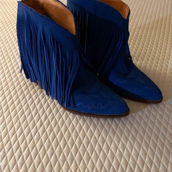Dingo Fringe Blue Ankle Boots - Picture 1 of 7